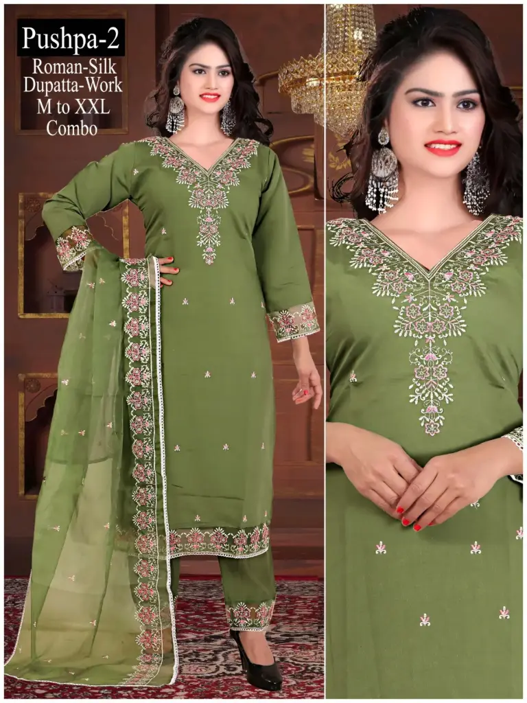 Olive Vichitra-Silk Embroidered Set