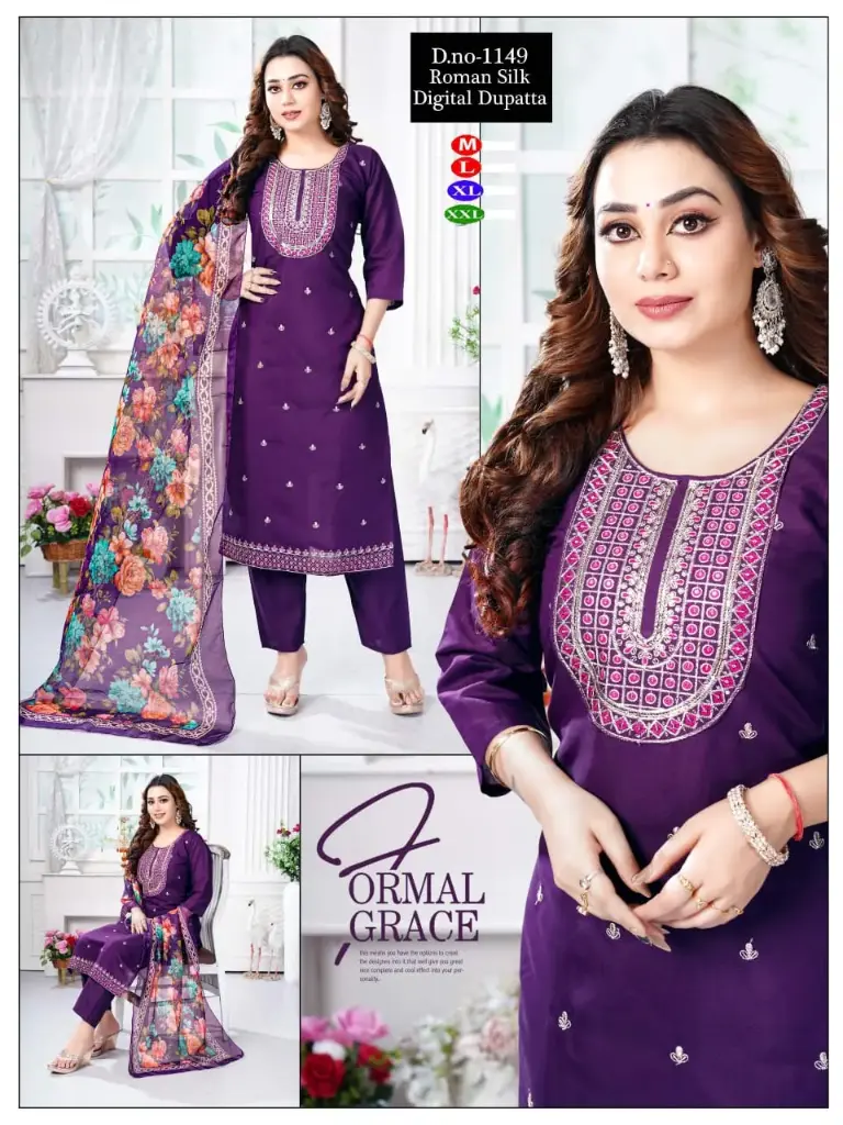 Plum “Formal Grace” Digital-Dupatta Kurta Set