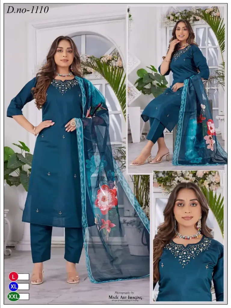 Blossom Roman-Silk Embroidered Kurta Set