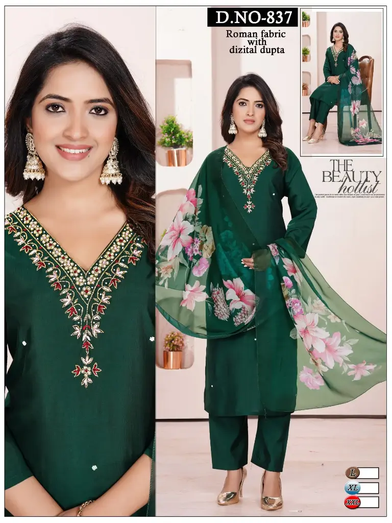 Emerald Roman-Silk Digital-Dupatta Kurta Set